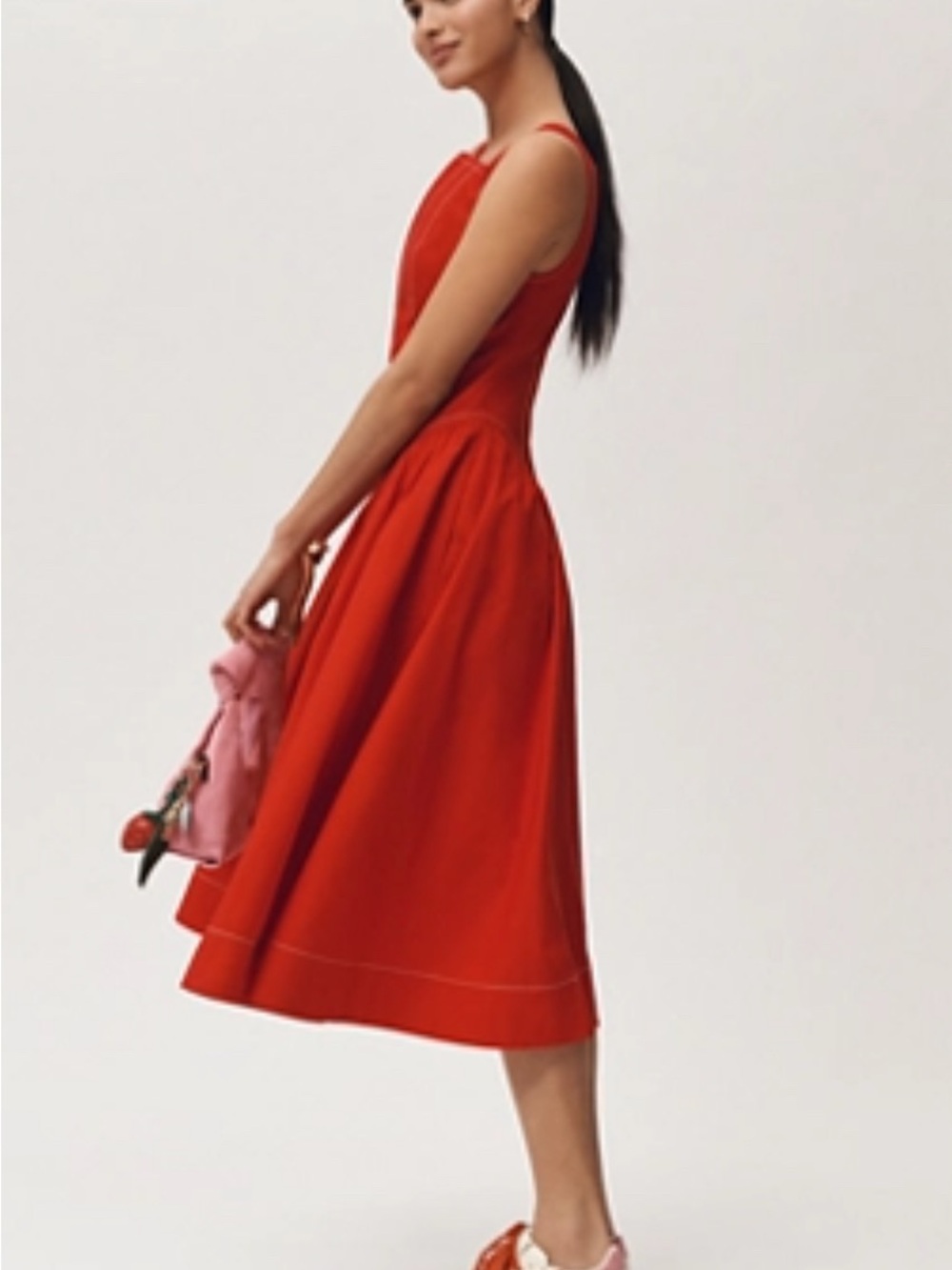 Sleeveless Red Midi Dress - Anthropologie High-Neck Seamed Midi Dress